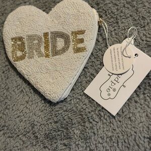 Mud Pie White and Gold Bride Heart Pouch & groom o grams bundle
